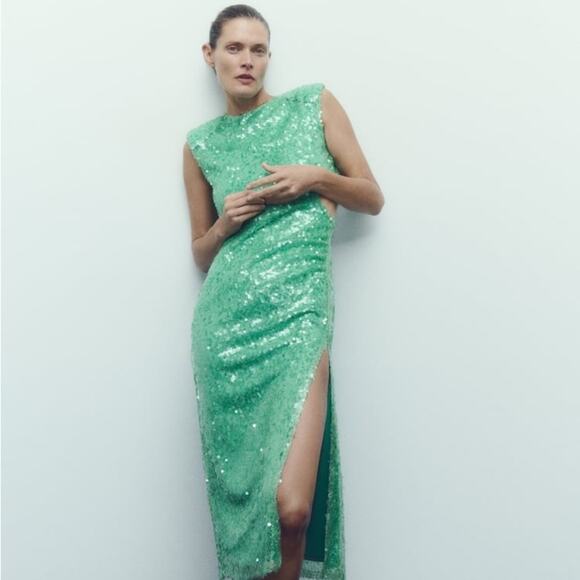 ZARA BLOGGER FAVORITE CUT OUT SEQUIN MIDI DRESS - Picture 13 of 16